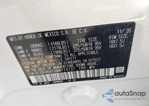 2021 Honda Hr-V Awd Sport z USA, uszkodzony, nr VIN 3CZRU6H10MM714137